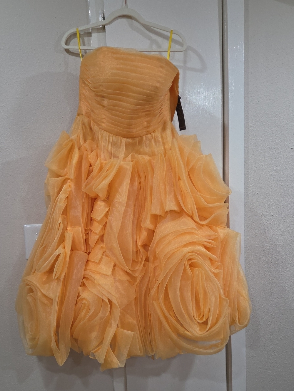 Strapless Peach Organza Rosette Cocktail Dress